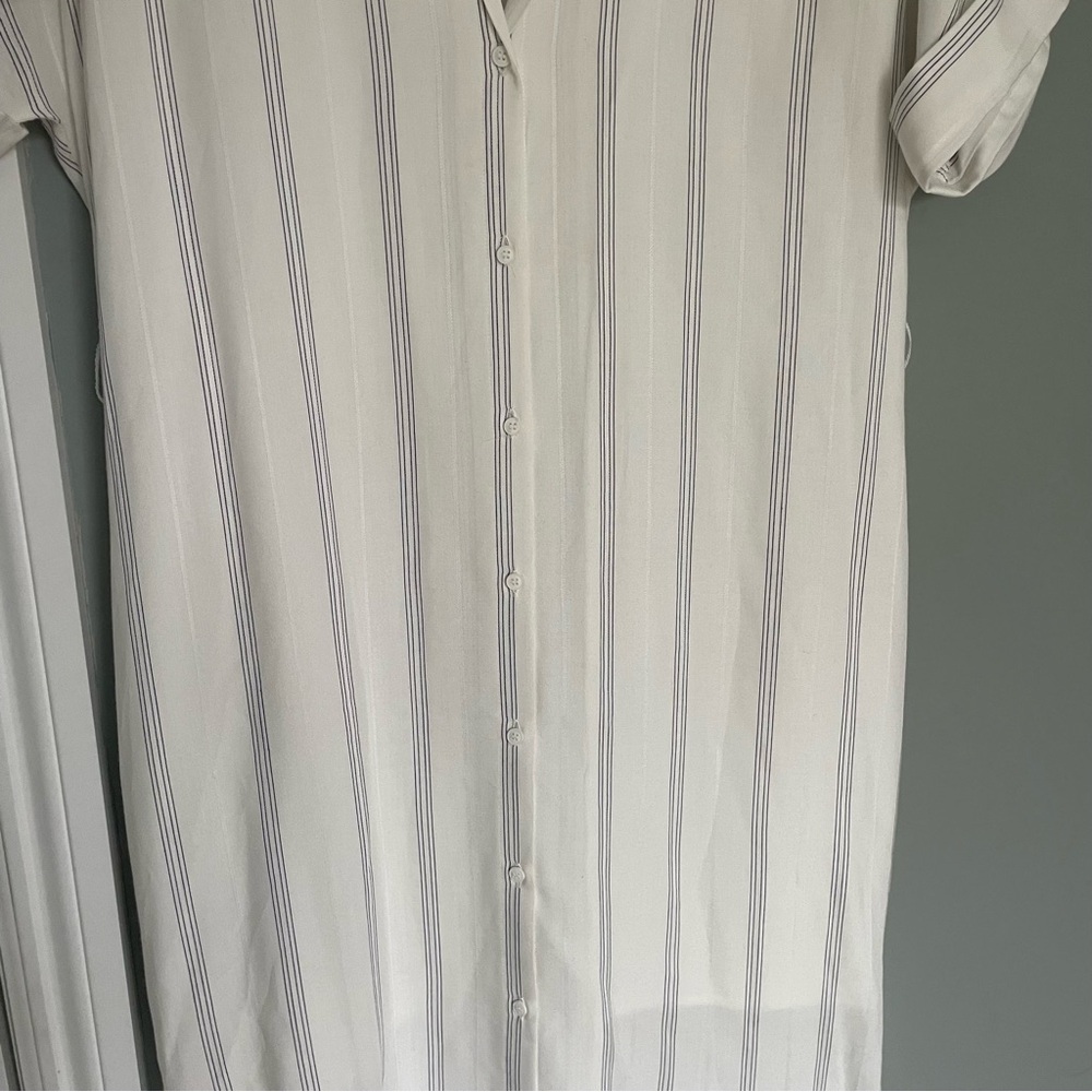 Gentle Fawn "Kaysey" Navy White Pinstripe Button Down Dress - Picture 5 of 14